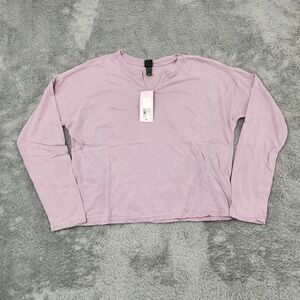 Wild Fable T-Shirt Womens XS Purple Long Sleeve Notch Neck Cropped Cotton Top